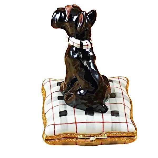 Schnauzer on Plaid Pillow Porcelain Limoges Dog French Trinket Box