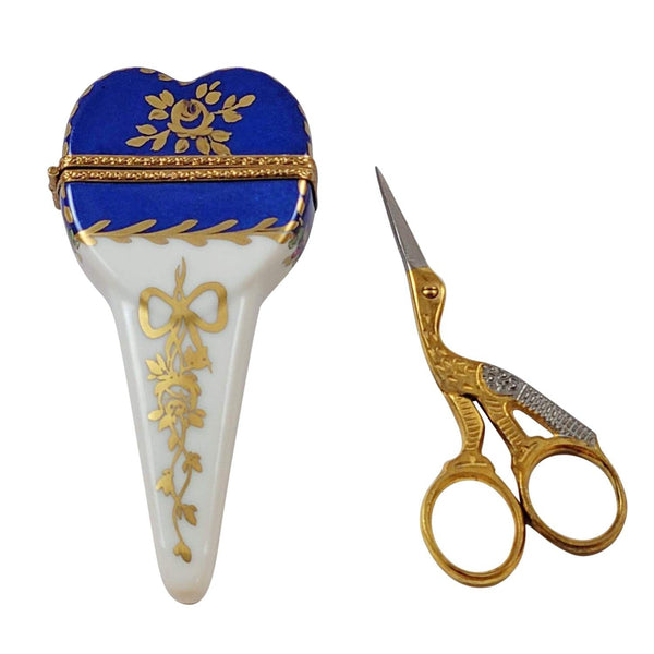 Scissors Case with Scissors Porcelain Limoges Home Women Fashion French Trinket Box