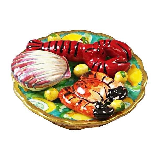 Seafood Platter Porcelain Limoges Food Ocean Beach French Trinket Box