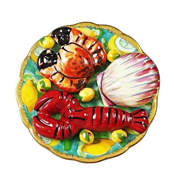 Seafood Platter Porcelain Limoges Food Ocean Beach French Trinket Box