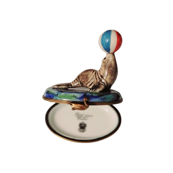 Seal with Beach Ball Trinket Porcelain Limoges Limoges Ocean Fish beach Limoges Boxes French Trinket Box