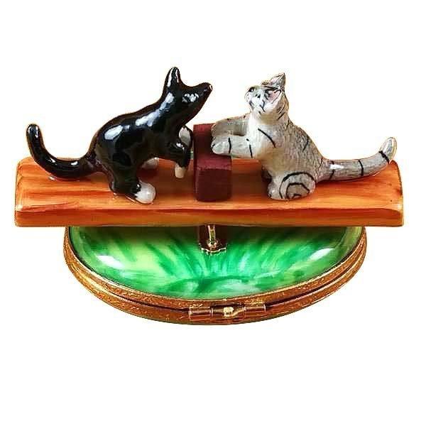See Saw Cats Porcelain Limoges cat siamese baby French Trinket Box