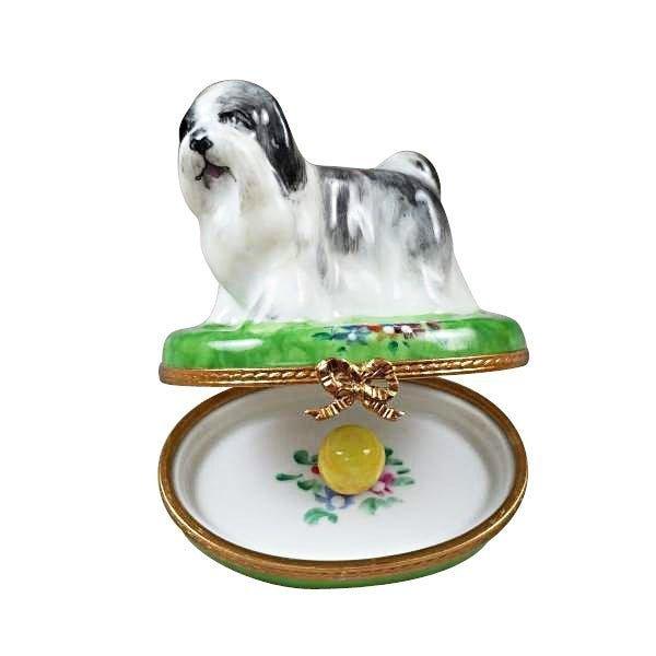 Shih Tzu Grey Porcelain Limoges dog French Trinket Box