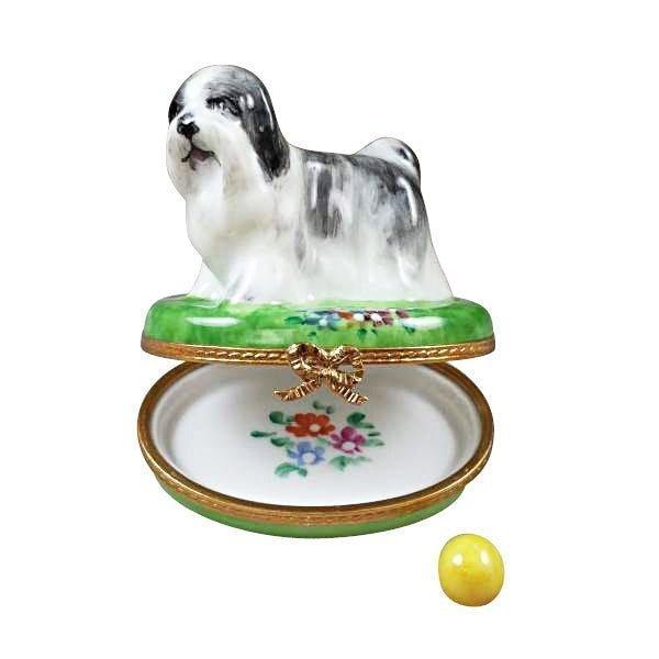 Shih Tzu Grey Porcelain Limoges dog French Trinket Box
