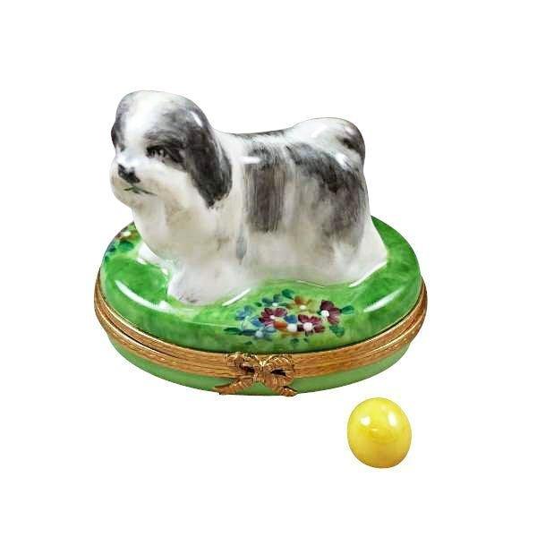 Shih Tzu Grey Porcelain Limoges dog French Trinket Box