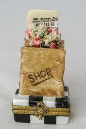 Shopping Bag w Newspaper Porcelain Limoges bags woman French Trinket Box