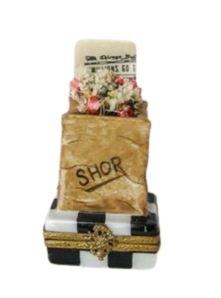 Shopping Bag w Newspaper Porcelain Limoges bags woman French Trinket Box