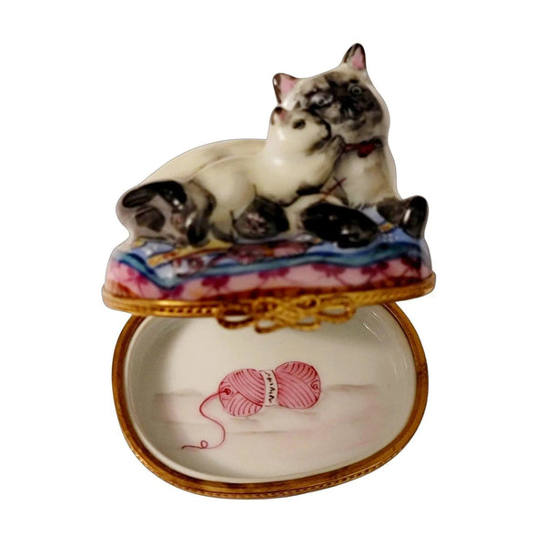 Siamese Cat And Kitten Trinket Porcelain Limoges Cat French Trinket Box