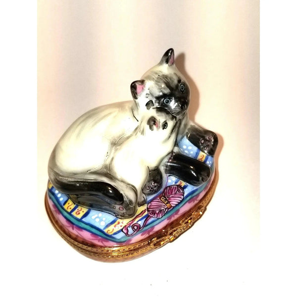 Siamese Cat And Kitten Trinket Porcelain Limoges Cat French Trinket Box
