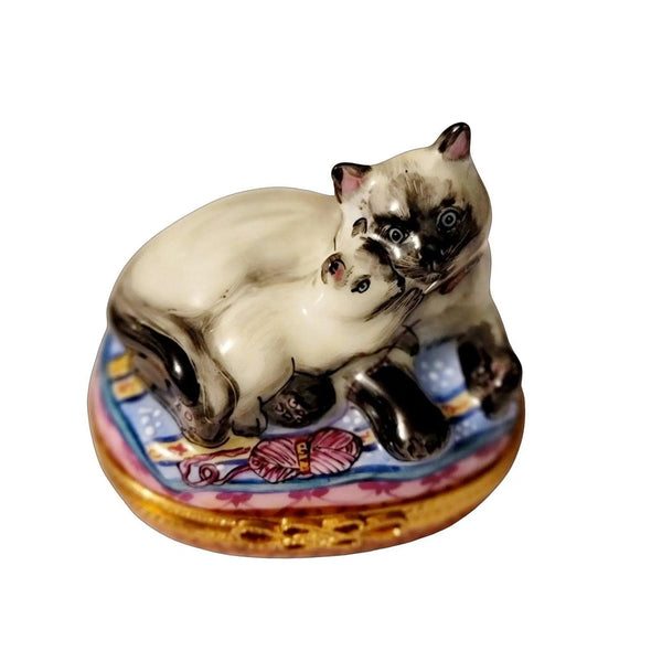 Siamese Cat And Kitten Trinket Porcelain Limoges Cat French Trinket Box