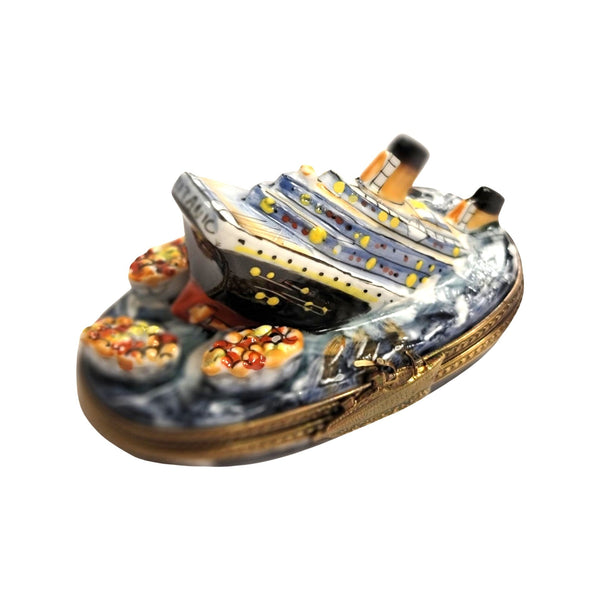 Sinking Titanic Porcelain Figurine Porcelain Limoges vehicle French Trinket Box
