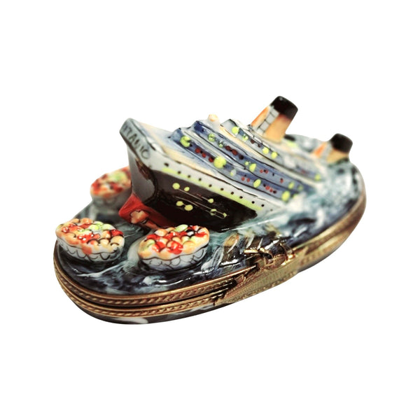 Sinking Titanic Porcelain Figurine Porcelain Limoges vehicle French Trinket Box