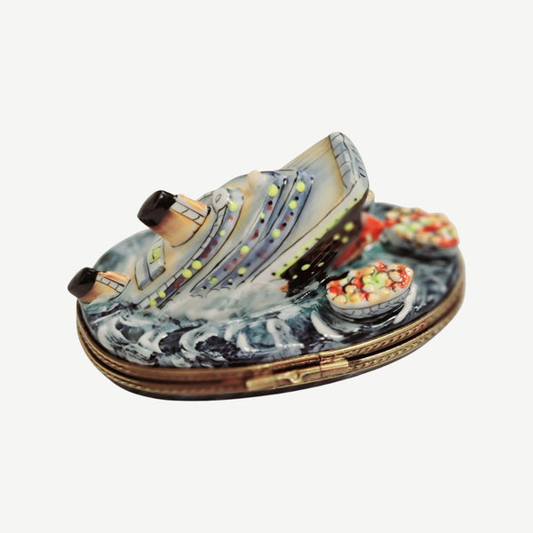 Sinking Titanic Porcelain Figurine Porcelain Limoges vehicle French Trinket Box