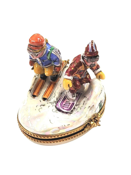 Skiing Adventure Limoges Box Porcelain Limoges xmas sports French Trinket Box