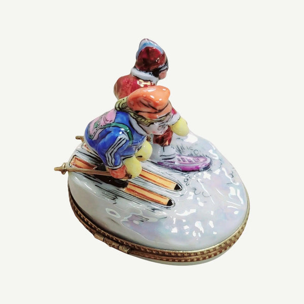 Skiing Adventure Limoges Box Porcelain Limoges xmas sports French Trinket Box