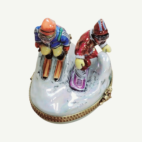 Skiing Adventure Limoges Box Porcelain Limoges xmas sports French Trinket Box