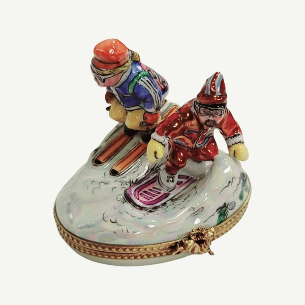 Skiing Adventure Limoges Box Porcelain Limoges xmas sports French Trinket Box