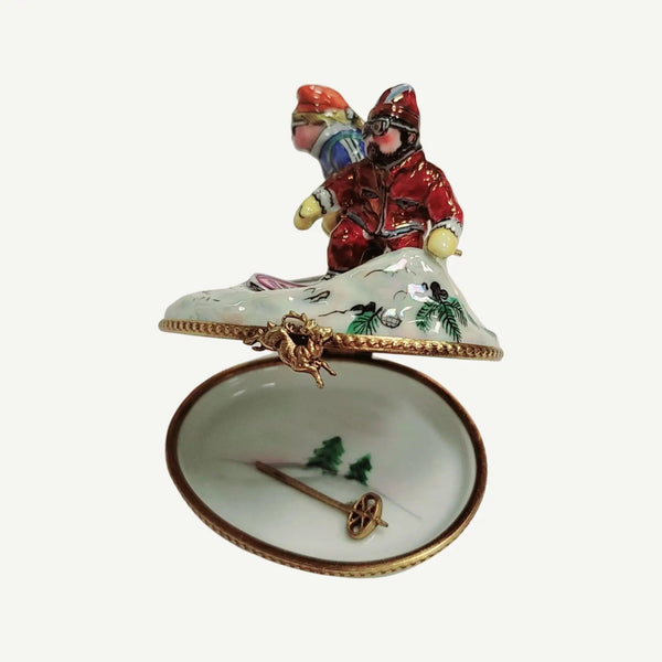 Skiing Adventure Limoges Box Porcelain Limoges xmas sports French Trinket Box