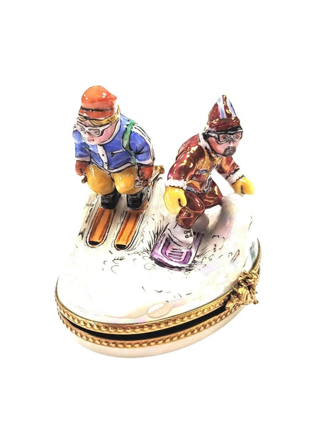 Skiing Adventure Limoges Box Porcelain Limoges xmas sports French Trinket Box