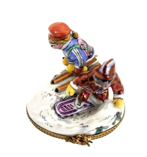 Skiing Adventure Limoges Box Porcelain Limoges xmas sports French Trinket Box