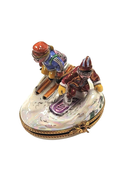 Skiing Adventure Limoges Box Porcelain Limoges xmas sports French Trinket Box