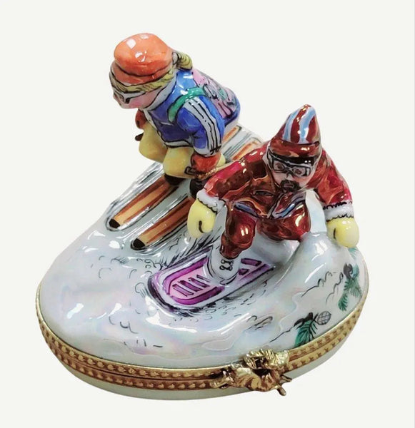 Skiing Adventure Limoges Box Porcelain Limoges xmas sports French Trinket Box