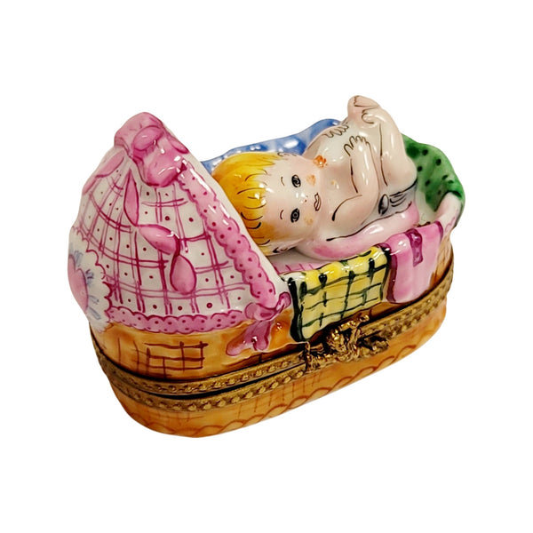 Sleeping Baby Limoges Box Porcelain Limoges Babies Figurine French Trinket Box