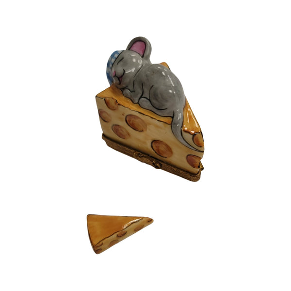 Sleeping Mouse on Cheese Porcelain Limoges mouse food French Trinket Box