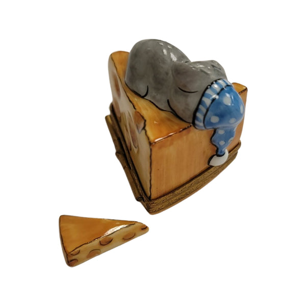 Sleeping Mouse on Cheese Porcelain Limoges mouse food French Trinket Box