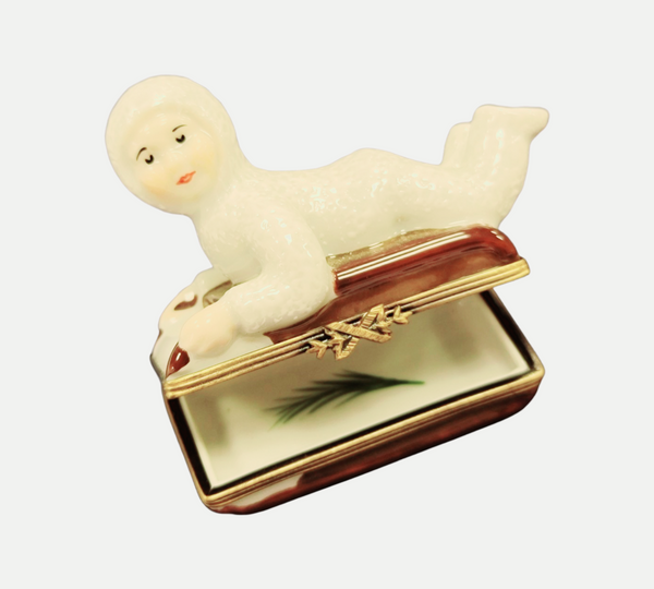 Snowbaby Sledding Adventure Box Porcelain Limoges xmas French Trinket Box