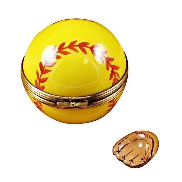 Softball with Removable Glove Porcelain Limoges sports French Trinket Box