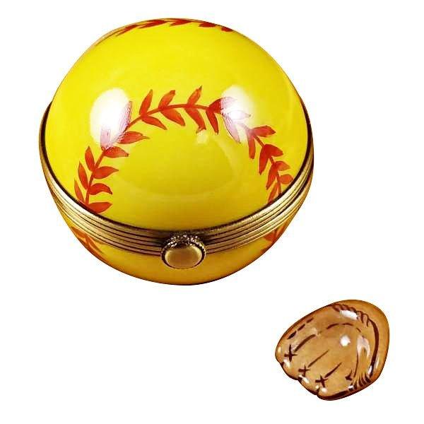 Softball with Removable Glove Porcelain Limoges sports French Trinket Box