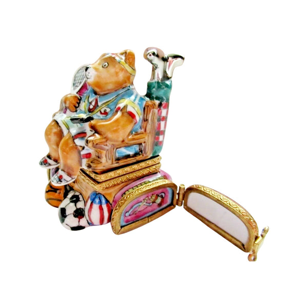 Sports Nut Bear Porcelain Limoges Bear sports French Trinket Box