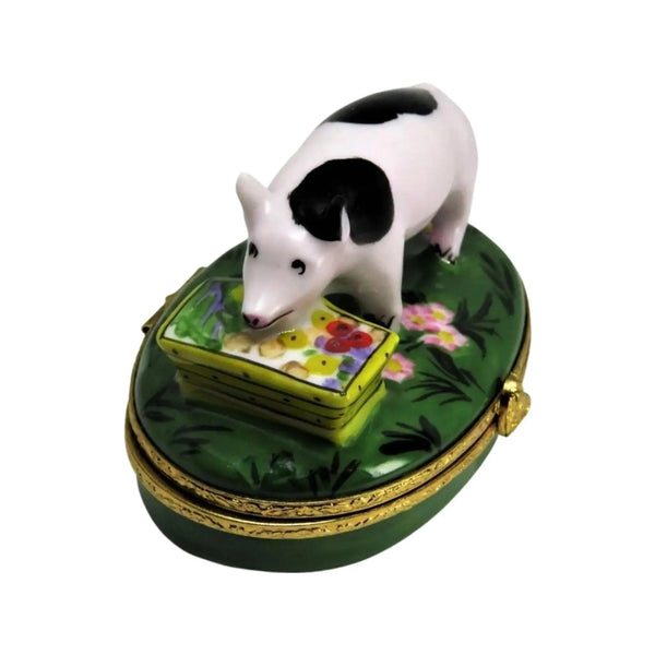 Spotted Pig Porcelain Limoges farm animals French Trinket Box