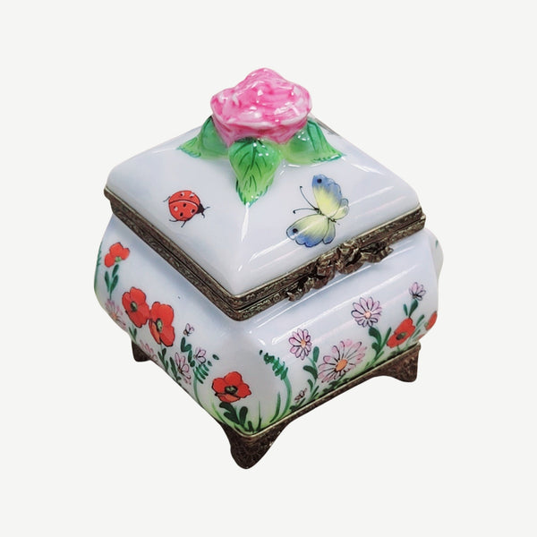 Square Butterfly Perfume Treasure Porcelain Limoges Perfume French Trinket Box