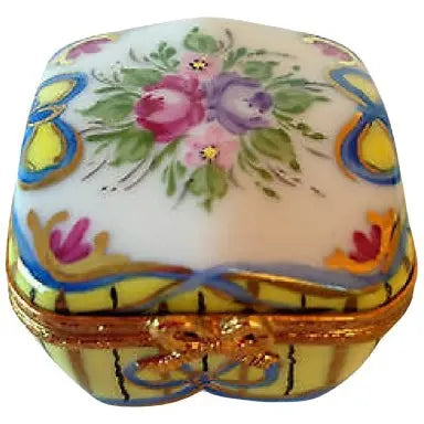 Square Rubis: Recamier Jaune Porcelain Limoges traditional French Trinket Box