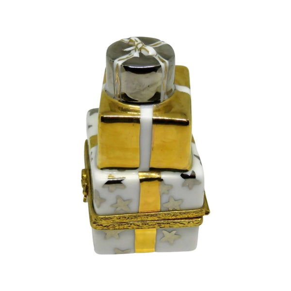 Stack of Gifts Presents Porcelain Limoges xmas theme anniversary French Trinket Box