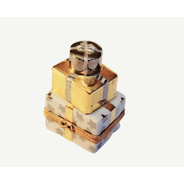 Stack of Gifts Presents Porcelain Limoges xmas theme anniversary French Trinket Box