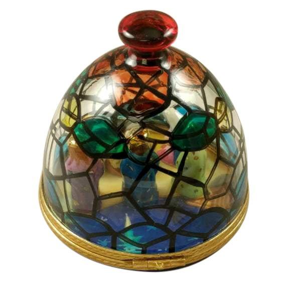Stained Glass Dome with Nativity Inside Porcelain Limoges nativity French Trinket Box