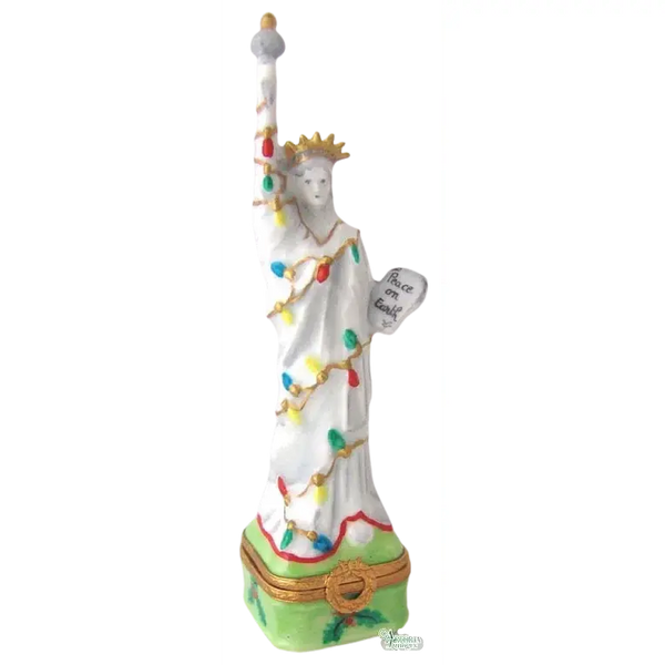 Statue Of Liberty: Christmas Porcelain Limoges monuments united states xmas theme French Trinket Box