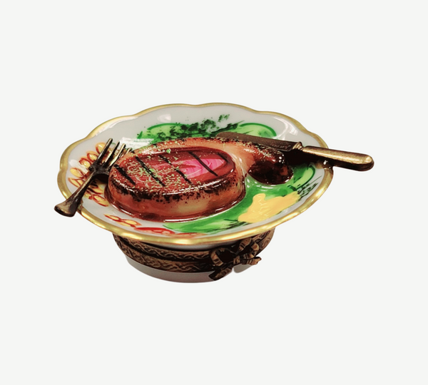 Steak Dinner Limoges Box Figurine Porcelain Limoges Food French Trinket Box