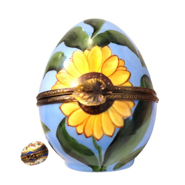Sunflower Daisy Decorative Egg Porcelain Limoges egg garden French Trinket Box