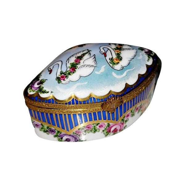 Swans and Roses Limoges Box Porcelain Limoges traditional special occasions bird wedding French Trinket Box