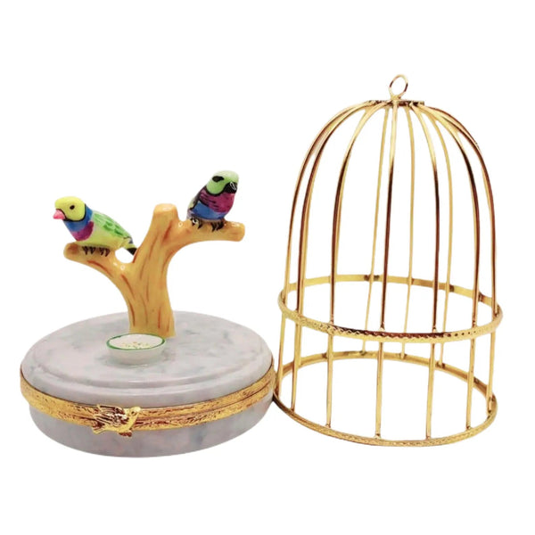 Tanagers In Cage Limoges Figurine Box Porcelain Limoges bird birds French Trinket Box