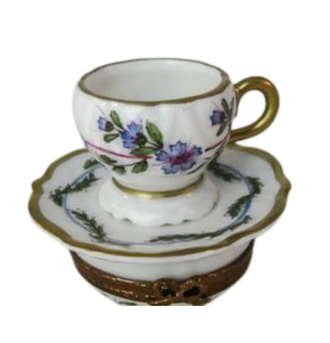 Tea Cup w Purple Flowers Porcelain Limoges China French Trinket Box