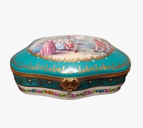 Teal Elegance Limoges Jewelry Box Porcelain Limoges jewelry traditional French Trinket Box