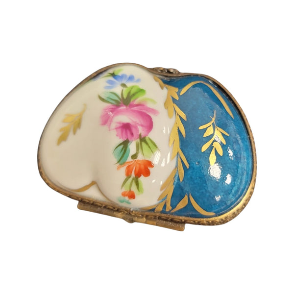 Teal Floral Heart Box Porcelain Limoges heart French Trinket Box