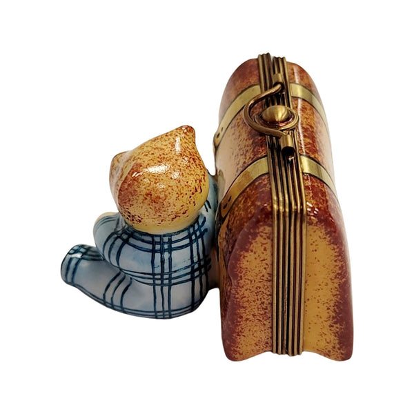 Teddy Bear Adventure Box Porcelain Limoges Teddy French Trinket Box