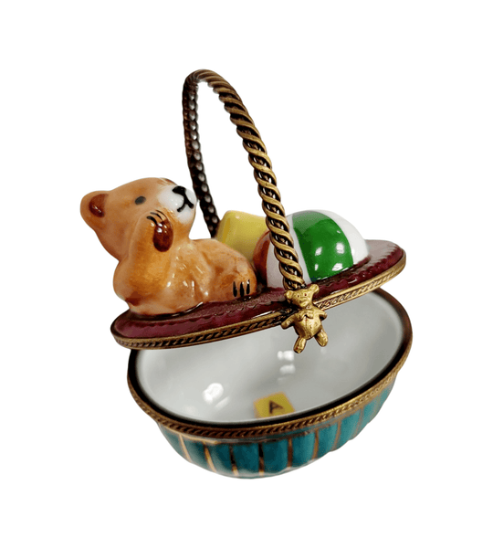 Teddy Bear Charm Basket Box Porcelain Limoges Teddy French Trinket Box