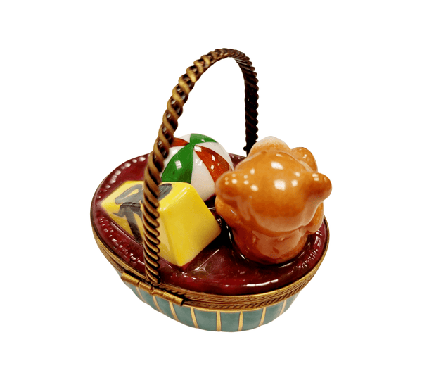 Teddy Bear Charm Basket Box Porcelain Limoges Teddy French Trinket Box